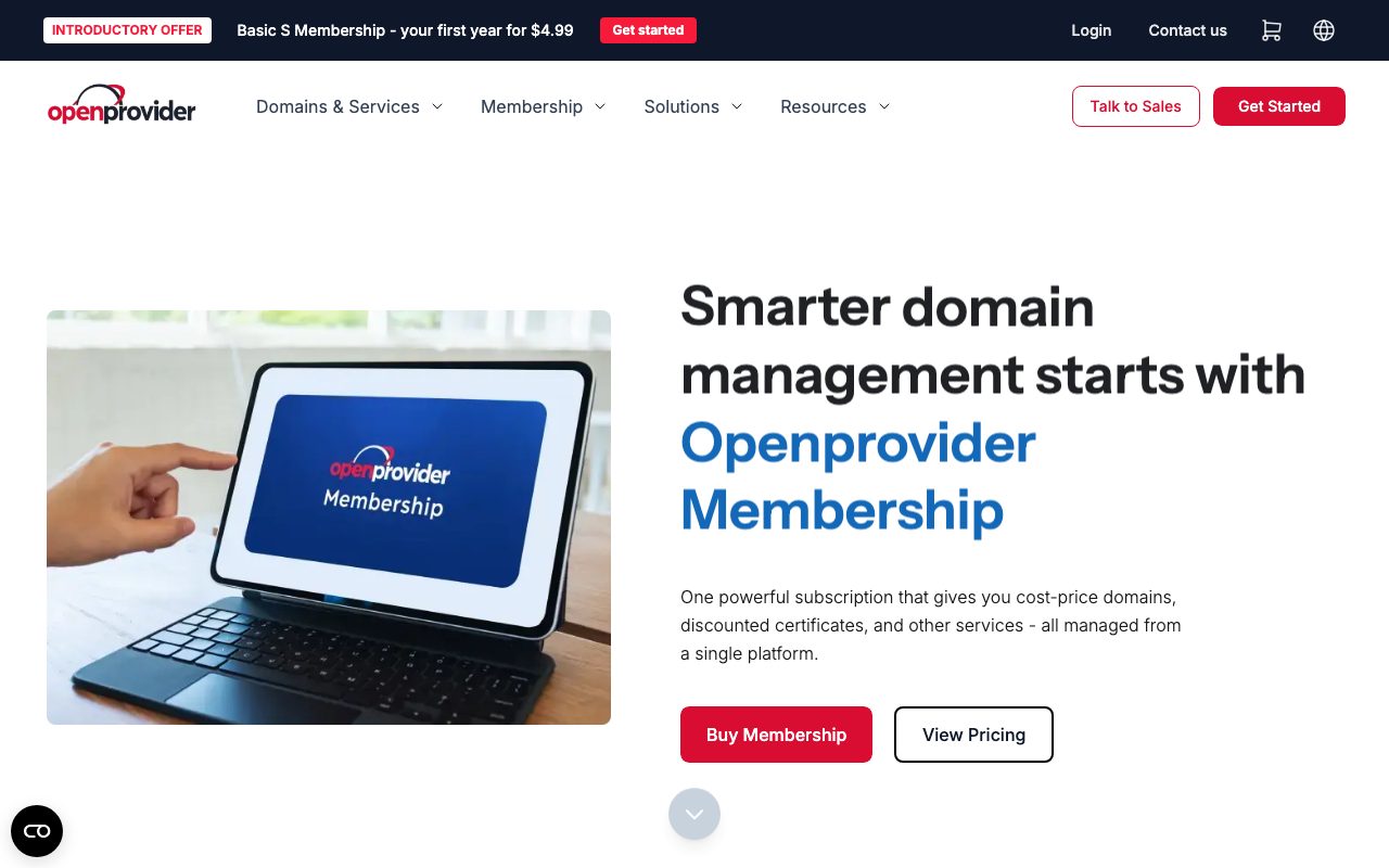 The Openprovider membership page