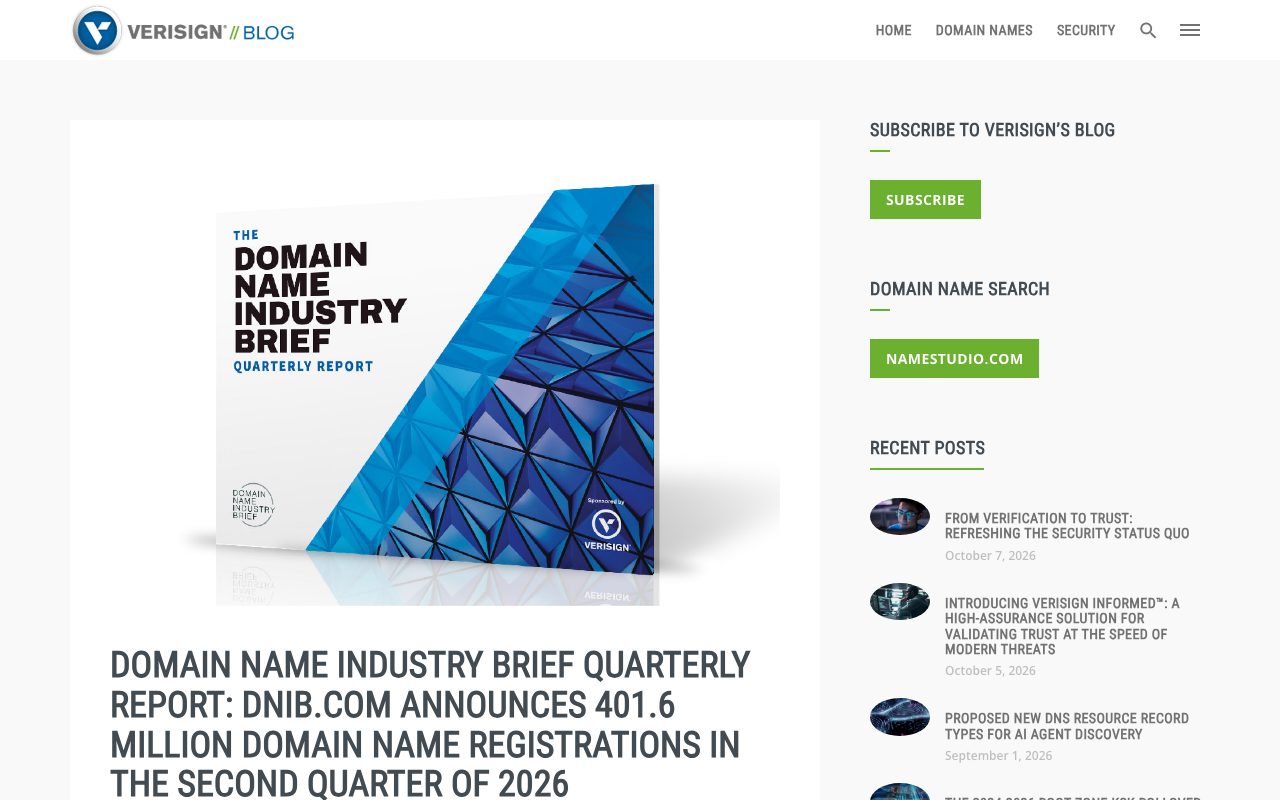 The Verisign blog post on the Domain Name Industry Brief